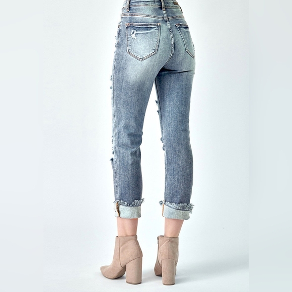 NWT RISEN HIGH WAISTED TURN BACK CUFF/UNCUFFED STRAIGHT JEANS SIZE 30/11 - Picture 3 of 7